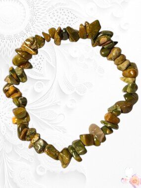 Gemstone Chip Stretch Bracelet – Jasper – Green – 153